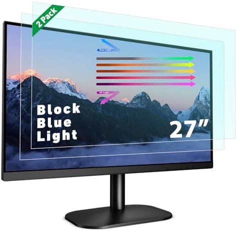 PYS 2-Pack 27 Inch Blue Light Screen Protector for Monitor – 16:9 Removable Anti-Blue Light Filter, Eye Strain Relief, UV Protection Film for Computer Monitors by PYS