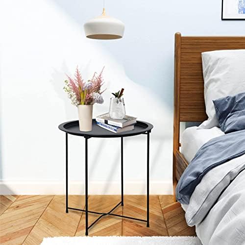 Garden 4 you End Table Metal Side Table Black Round Folding Tray Cyan Sofa Small Accent Fold-able Table, Round End Table Tray, Next to Sofa Table, Snack Table for Living Room and Bed Room - Image 5