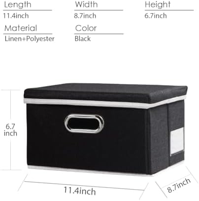 PRANDOM Storage Boxes with Lids [3-Pack] Fabric Collapsible Storage Bins Organizer Containers Baskets Cube with Cover for Home Bedroom Closet Office Nursery Black（11.4X8.6X6.7 - Image 3