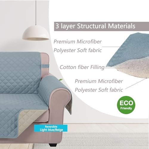 U-NICE HOME Reversible Sofa Cover Couch Cover for Dogs, Light Blue/Beige - Image 4