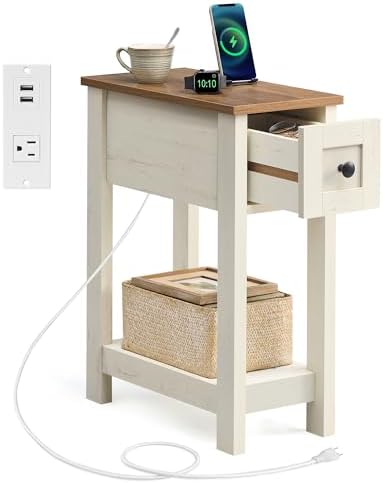 VASAGLE 2-Tier End Side Table, Small Accent Nightstand with Storage Drawer by Unknown