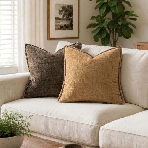 MIULEE Decorative Couch Throw Pillow Covers 18x18 Inch Apricot Brown 2 Pack - Image 4