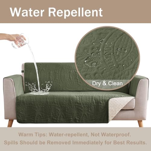 Olive Green Quilted Couch Cover with Pockets for Extra-Large Sofa, Anti-Slip Sofa Covers for Dogs Washable, Pet Friendly Oversized Sofa Cover Water-Repellent (X-Large Sofa 78", Olive Green) - Image 3