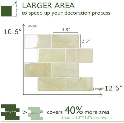 STICKGOO 10-Sheet Subway Tile Peel and Stick Backsplash, Self Adhesive Vinyl Wall Tiles, Stick on Backsplash for Kitchen and Bathroom(Thicker Design) - Image 2