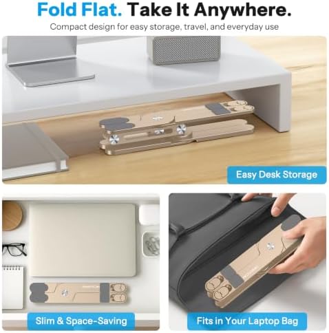 OMOTON LA10 360° Rotating Laptop Stand Riser Foldable for Desk, Gold - Image 5