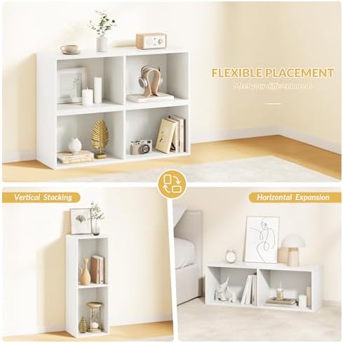IOTXY DIY Modular Cubby Bookcase - Stackable 2-Cube Open Bookshelf, White - Image 5