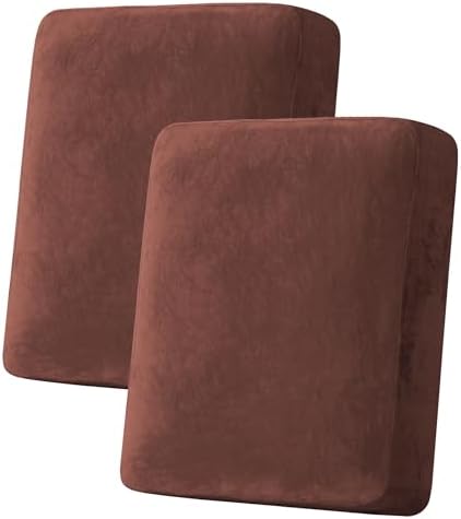 H.VERSAILTEX Velvet Stretch Couch Cushion Cover Plush Cushion Slipcover for Chair Loveseat Sofa Cushion Furniture Protector Seat Cushion Sofa Cover (2 Piece Medium Sofa Cushion Covers, Burnt Brick) by HVERSAILTEX