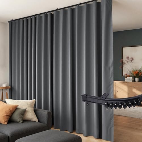 Room Divider Curtains Flexible Ceiling Tracks set Curtain track Ceiling Mount Blackout Curtains for Living Room Bedroom Ceiling Curtain Rod Privacy Divider Panel W15xH9FT Grey Drape&Black rail by Hoeflife