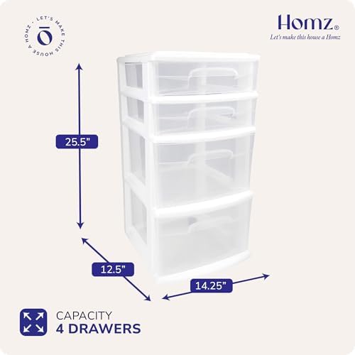 HOMZ Drawer Tower, 4-Tier Storage Cart with Removable Wheels, White, 2 Pack - Image 2