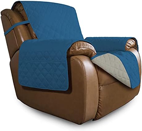 Easy-Going Reversible Couch Cover, Oversized Recliner, Peacockblue/Beige by Easy-Going