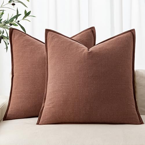 MIULEE Decorative Linen Pillow Covers 20x20 Inch Rust Red by MIULEE
