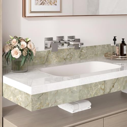 Wallercity Green Marble Wallpaper Borders 3.94''x394'' Marble Cyan Wall Border Stickers for Bedroom Kitchen Wall Decor Waterproof Self Adhesive Borders Contact Paper for Bathroom Mirror Frame Floor - Image 7