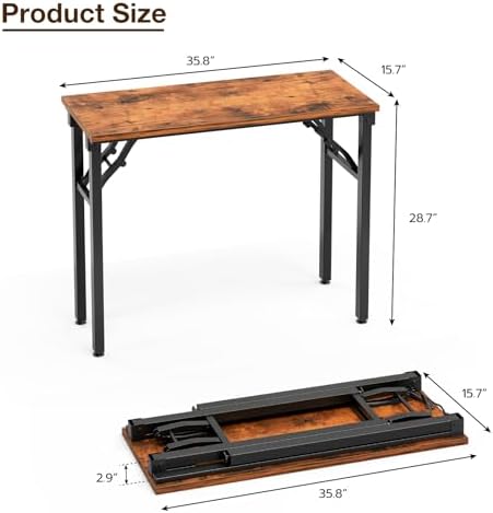 TEMI Small Computer Desk Folding Table - 35.8" Foldable Office Desk, No Assembly, Perfect for Small Spaces in Bedroom, Dorm, or Apartment, Study Table with Compact Design, Brown - Image 3