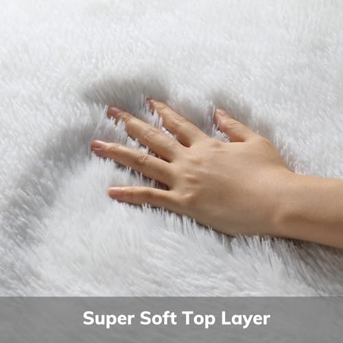 Ophanie Round Rug 4Ft White Circle Area Rug, Aesthetic Room Decor, Fluffy Fuzzy Bedroom Carpet, Plush Soft Shaggy Living Room Rugs for Kids Home, Nursery with 99 pcs Pile fibers - Image 2