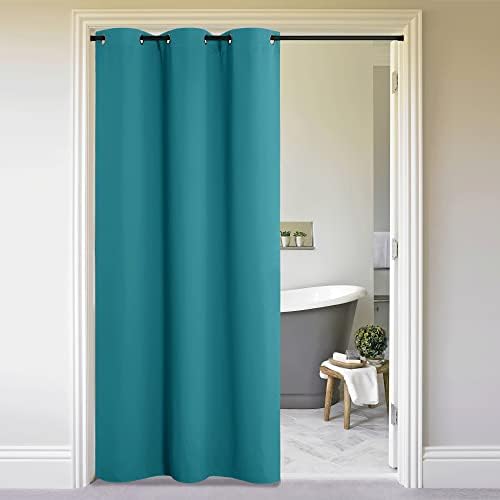 NICETOWN Sound Barrier Door Curtain, Laundry Divider for Office, Vintage and Sliding Room, Dividers Ideas for Loft, Dorm, Hotel, Living Room (Peacock Blue, 1 Pack, 8ft Tall x 5ft Wide) by NICETOWN