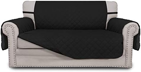 Easy-Going Reversible Loveseat Couch Cover for 2 Cushion Couch Sofa Cover for Dogs Water Resistant Furniture Protector with Foam Sticks Elastic Straps for Pet (Loveseat, Black/Black) by Easy-Going