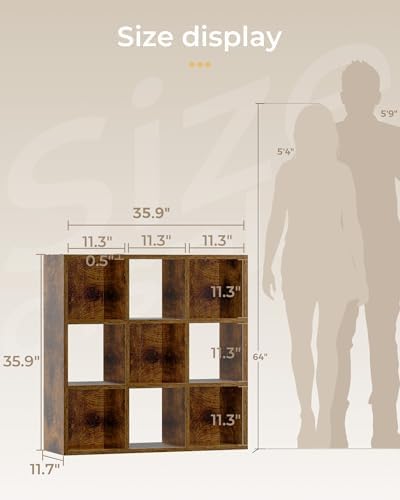 GTPLAYER 9-Cube Storage Organizer, Fits 11" Bins, Vertical or Horizontal Use, Opening Bookshelf, Partial Back Panels, Design Bookcase, for Living Room, Media Console, Hallway, Rustic Brown - Image 2