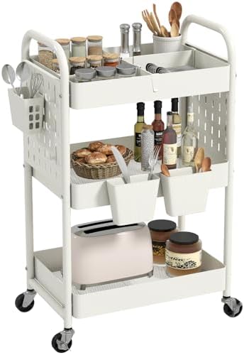 danpinera Craft Cart, Black Rolling Cart with Retractable Dividers & DIY Pegboards for Kitchen, Bedroom, Laundry by danpinera