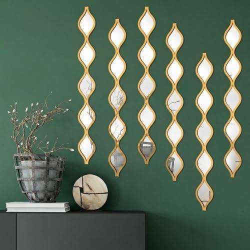Yulejo 6 Pcs Acrylic Teardrop Mirror Decor - Narrow Wall Decor Boho Vintage Wall Art for Apartment Home Living Room Bathroom Bedroom Hallway (Gold Edge) by Yulejo
