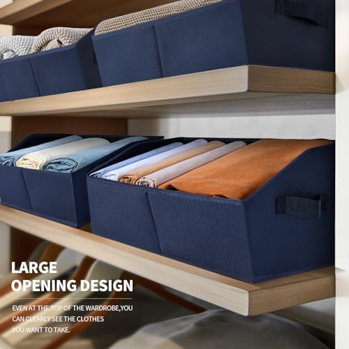Homsorout Clothes Organizers and Storage - Fabric Storage Bins with Handles, Storage Baskets for Organizing, Trapezoid Storage Cubes for Blankets, Towels, Office, 6 Pack, Navy Blue - Image 3