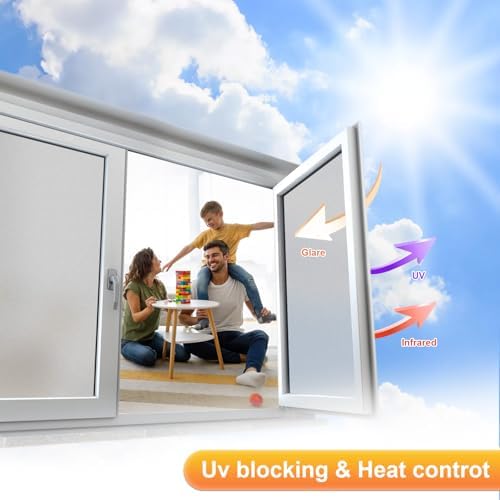 Frosted Window Privacy Film Glass Sun Blocking Tinting for Home, Static Clings Removable Frosting Bathroom Door Covering, White,23.6 Inch x 118.1 - Image 2