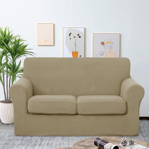 U-NICE HOME 3 Pieces Stretch Loveseat Couch Cover, Sand - Image 2