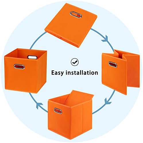 Fabric Cubby Storage Bins,13x13x13 Inches,Cube Organizer Bin Foldable Storage Boxes with Dual Handles Fabric Organizer Box and collapsible Storage basket,Set of 8,Orange - Image 6