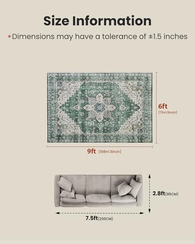 AMADA HOMEFURNISHING 6x9 Area Rug, Washable Low-Profile Large Area Rug with Non-Slip Backing & Durable Edge Binding, Vintage Large Rugs for Living Room, Bedroom - Image 2