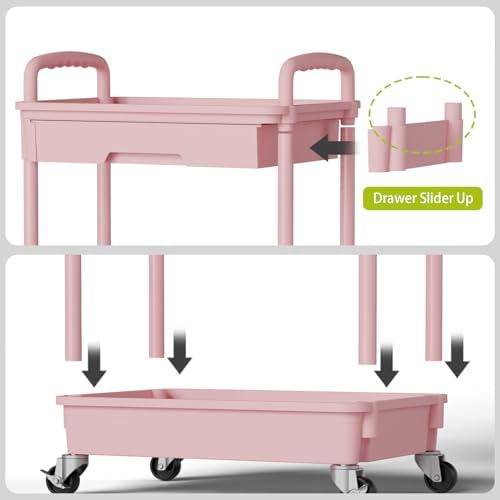 Sorgion 4 Tier Rolling Cart Organizer,Art Craft Diaper Bedside Snack Laundry Room Bathroom Organizer Narrow Thin Slim Rolling Trolley Utility Cart with Wheels for Kitchen,Office(Pink) - Image 5