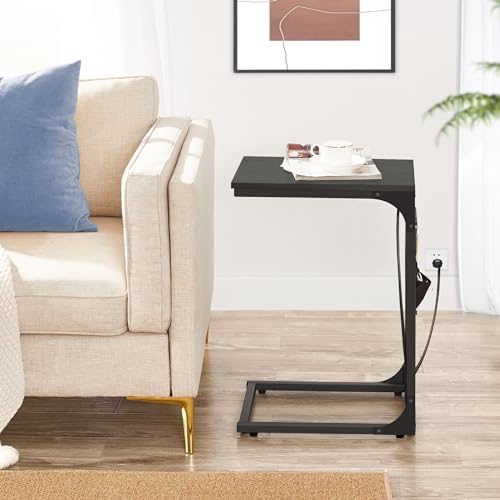 TUTOTAK C Shaped End Table with Charging Station, Side Table for Sofa - Image 6