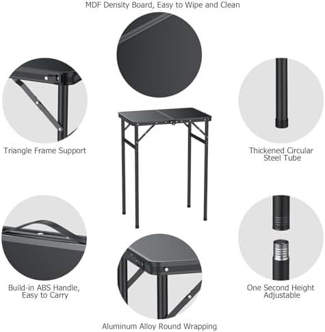 JiGiU Folding Camping Table MDF Desktop, 3 Adjustable Height-Max 29" - Image 3