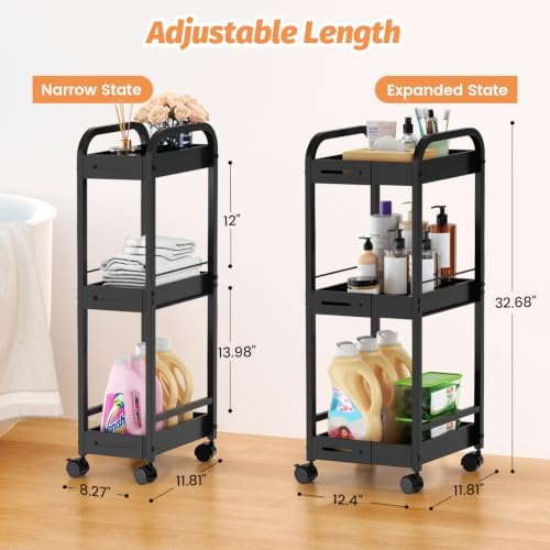 Expandable 3-Tier Metal Slim Rolling Storage Cart with Wheels - Image 2