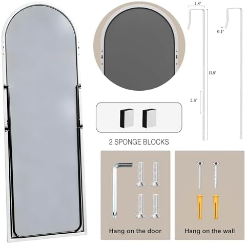 50"x 17" Full Length Door Mirror with Stand, Hanging Mirror, White - Image 5