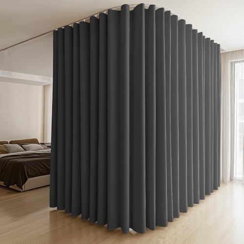 MaKefeile Room Divider Curtains & Flexible Bendable Tracks Set,Privacy Dividers Ceiling Track Curtain Window Blackout Curtains for Living Room Bedroom (W100 × H108 In 1 Panel Black Drape & White Rail) by Makefeileshade