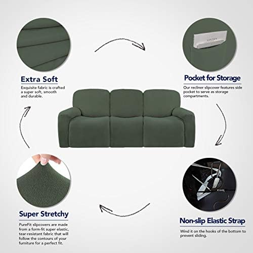 PureFit Super Stretch 3 Seats Recliner Sofa Couch Cover with Pocket - Image 3