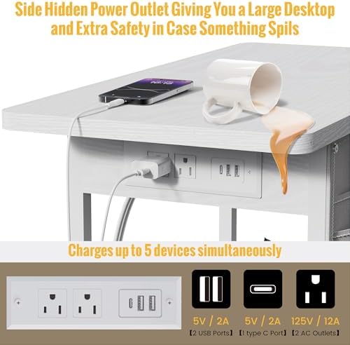 Yenlure Small Side Table with Charging Station, Narrow Nightstand Bedside Tables with Storage Pocket for Living Room Bedroom, Sofa End Table with USB Ports and Power Outlets for Small Spaces - Image 4