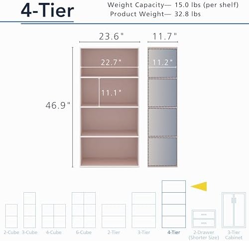 Homes: Inside + Out Apexa 4-Tier Cube Storage Organizer Shelves, Stackable Wood Bookcase Fits Cubby Bins for Organization, Dorm Teen Room Decor & Home Office, Light Pink - Image 3