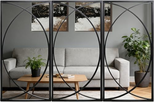 3 Pieces Black Rectangular Wall Mirror Set for Home Decor by Unknown