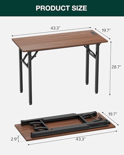 Frylr Small Folding Computer Desk – 43.3 Inch Portable Table for Craft and Study, Lightweight Desk for Small Spaces, Foldable Laptop Table Built-in AC/USB Outlets for Convenience, Dark Walnut - Image 2
