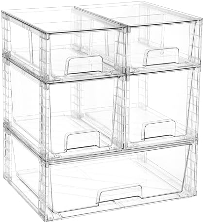 Vtopmart Clear Stackable Storage Drawers, 5 Pack Multi-Size Organizer Set by Vtopmart