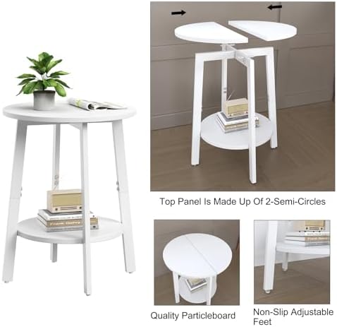 sthmec Side Table Set of 2, Small Round End Table with Storage Shelf for Small Space, 2-Tier Bedside Table Sofa Couch Table, Round Nightstands Set 2 Accent Table for Living Room, Bedroom, White - Image 5