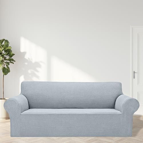 Cupuamon 2026 New Stretch Oversized Sofa Slipcovers Couch Sofa Cover for 4 Seater Furniture Protector Covers with Elastic Bottom Jacquard Fabric Small Checks for Pets, Kids - Silver - Image 3