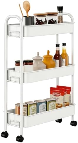 Slim Rolling Cart, Metal Frame Utility Rolling 3-Tier Narrow Storage Cart by Unknown