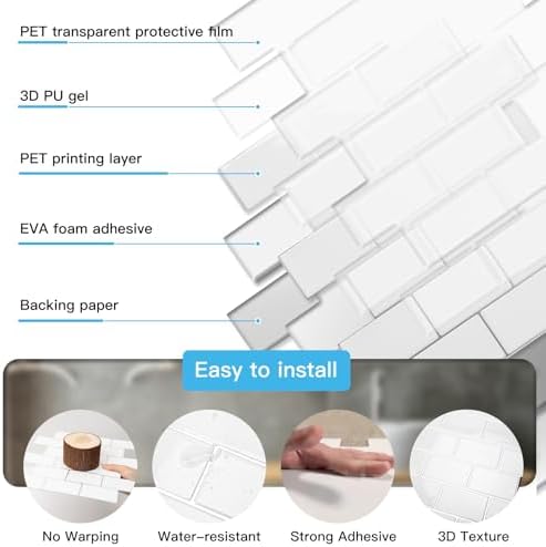 Art3d 10-Pack Subway Peel and Stick Backsplash, White with Silver Grout - Image 6