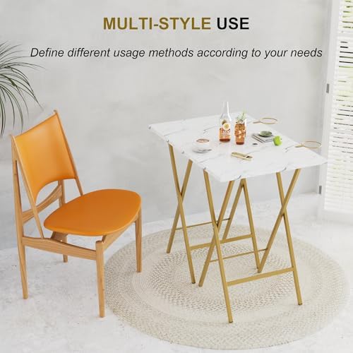 VECELO Folding TV Tray for Eating Set of 2, Portable Dinner/Snack Table with Cup Holder for Couch, Living Room and Small Space, Gold - Image 4