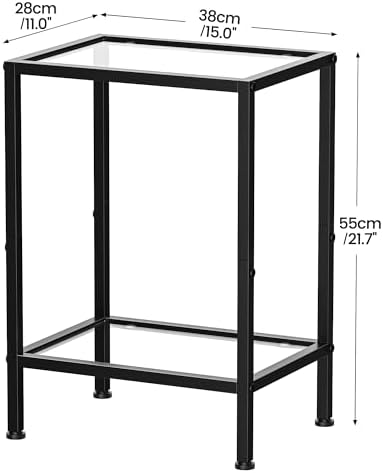 Glass Side Table, Tempered Glass End Table, 2-Tier Nightstands with Open Shelves, Small Coffee Table with Modern Style, Accent Table Small Table Sofa Table for Living Room, Bedroom,Black - Image 3