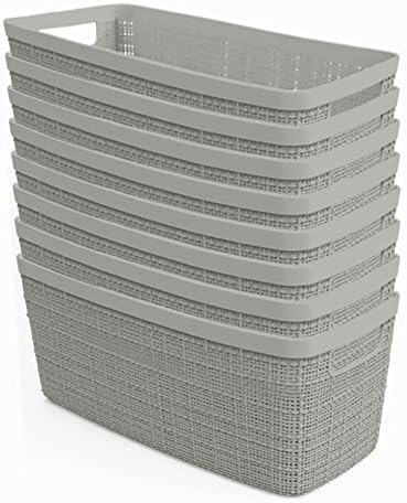 Curver Set of 8 Slim 6.8L Jute Decorative Plastic Organization and Storage Baskets - Perfect Bins for Home Office, Closet Shelves, Kitchen Pantry and All Bedroom Essentials, Grey by Unknown