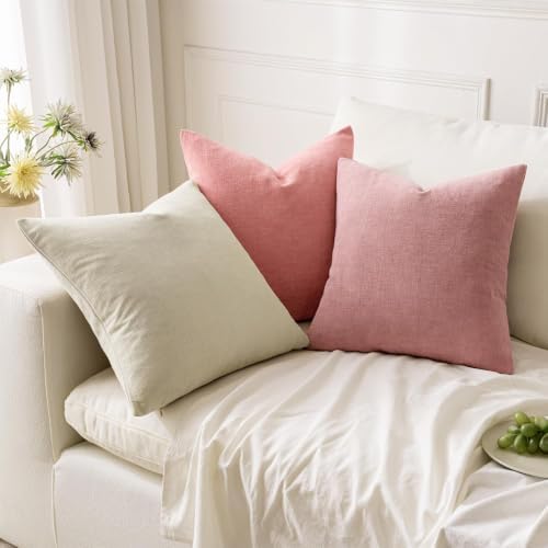 MIULEE Blush Pink Chenille Couch Throw Pillow Covers, 16x16 - Image 4
