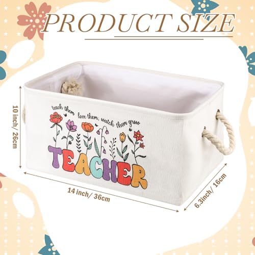 Marsui 1 Pcs Teacher Gifts Basket Teacher Book Storage Bin, White Brown - Image 2