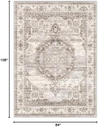 Washable Rugs 7x9 Area Rug：Large Rugs for Living Room - Oriential Distressed Printed Floral Carpet - Non Slip with Rubber Backing Area Rug 7'x9' Beige - Image 2